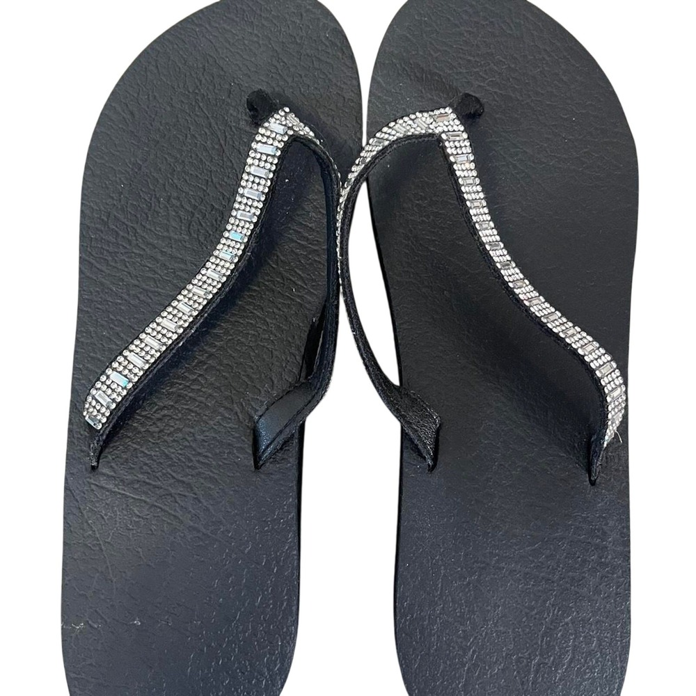 Black with rhinestone flip flops